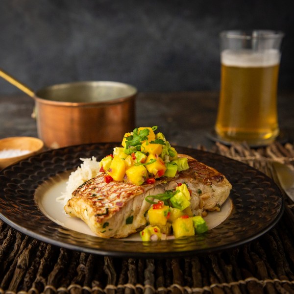 Grilled Marinated Fish With Tropical Salsa And Coconut Rice